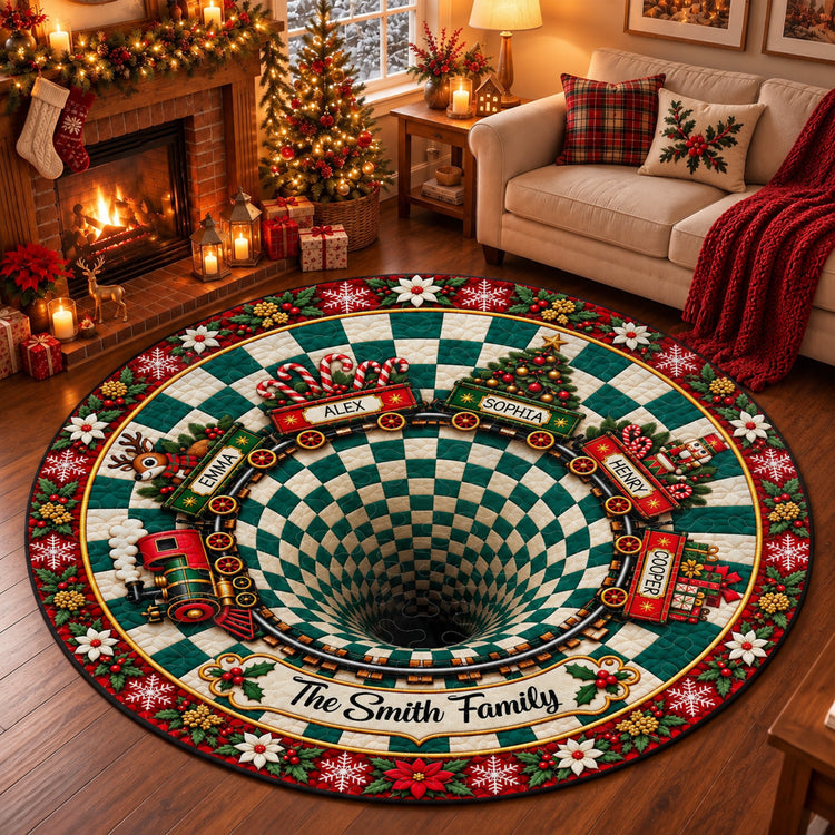 Family Train Custom Name Christmas Decor - Personalized Quilted Mat 1