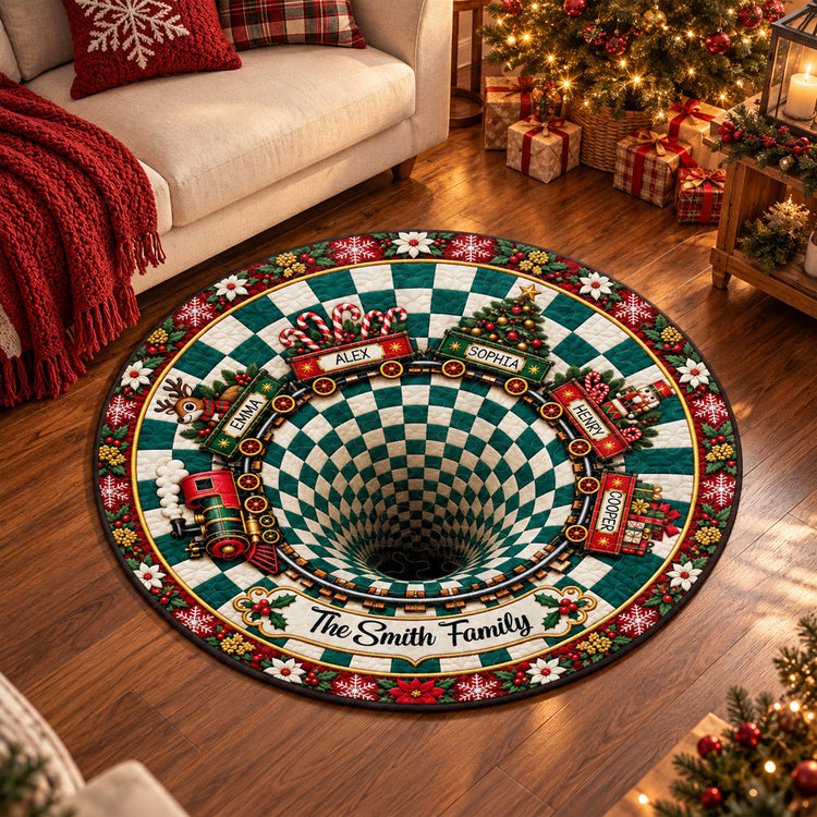 Family Train Custom Name Christmas Decor - Personalized Quilted Mat 2