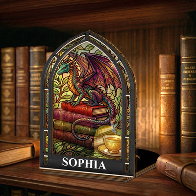 Fantasy Book, Book Dragon Gift For Book Lovers - Personalized Wooden Plaque