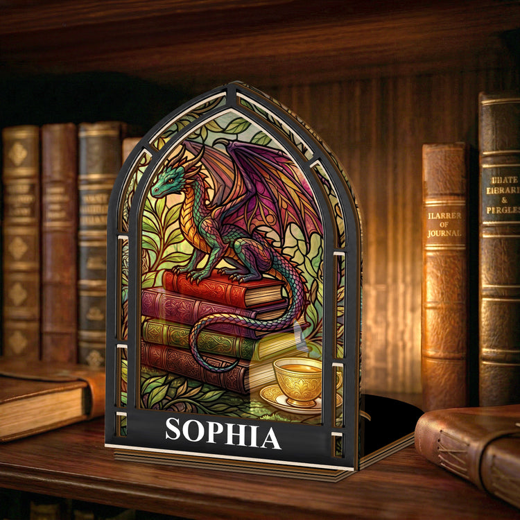 Fantasy Book, Book Dragon Gift For Book Lovers - Personalized Wooden Plaque 1