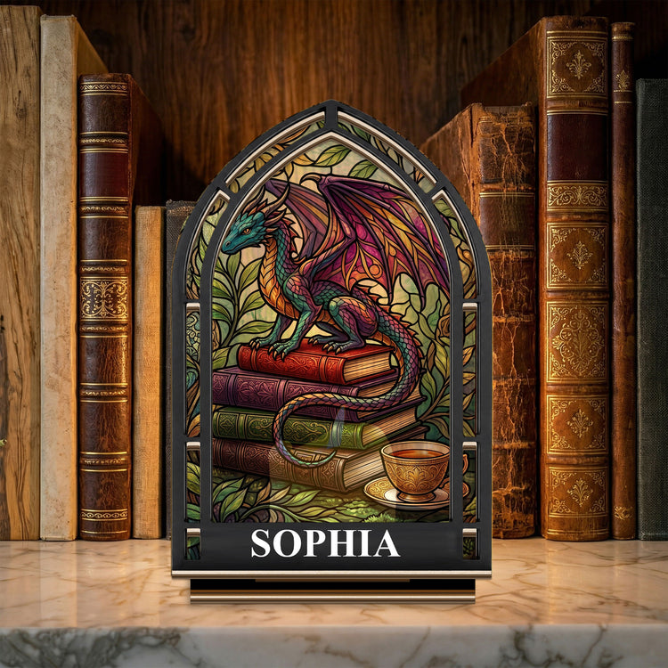 Fantasy Book, Book Dragon Gift For Book Lovers - Personalized Wooden Plaque 2