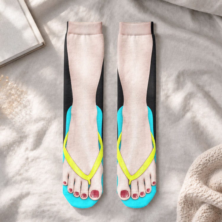Feet With Slipper Funny Christmas Gift For Him Her And Coworkers - Personalized Socks 2
