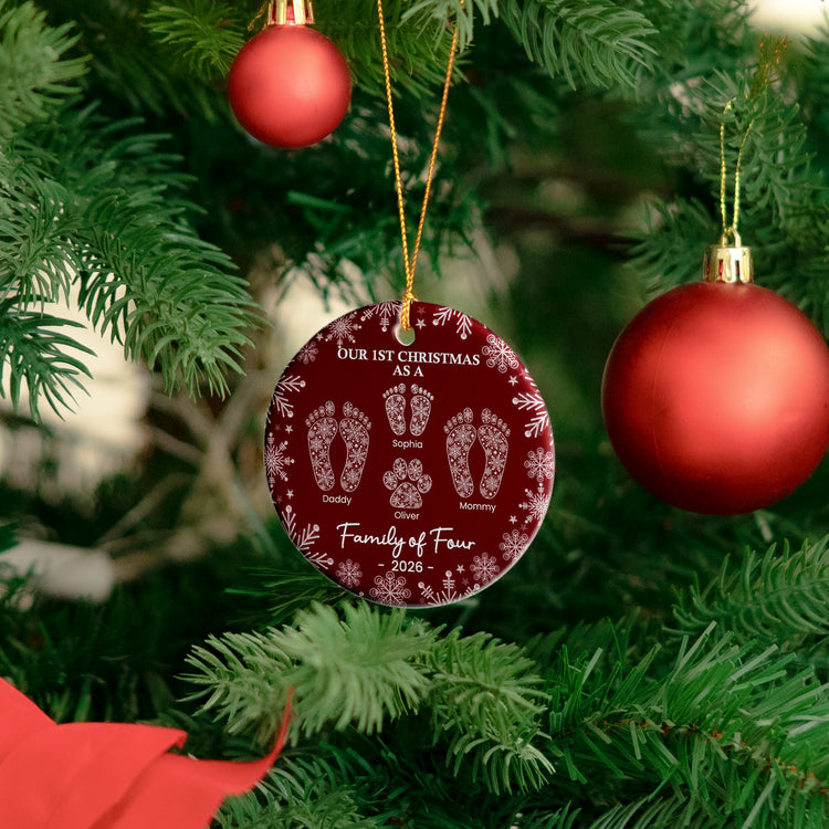 First Christmas As A Family Custom Footprints - Personalized Ornament 4