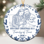 First Christmas As A Family Of Three, Four, Five Custom Photo Sketch Art - Personalized Ornament 2