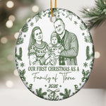 First Christmas As A Family Of Three, Four, Five Custom Photo Sketch Art - Personalized Ornament 3