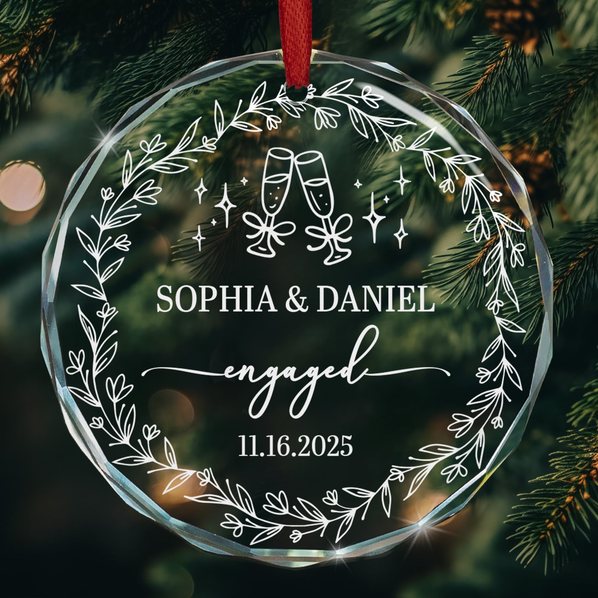 First Christmas Engaged Ornaments Engagement Wedding Gifts For Couple - Personalized Ornament 1