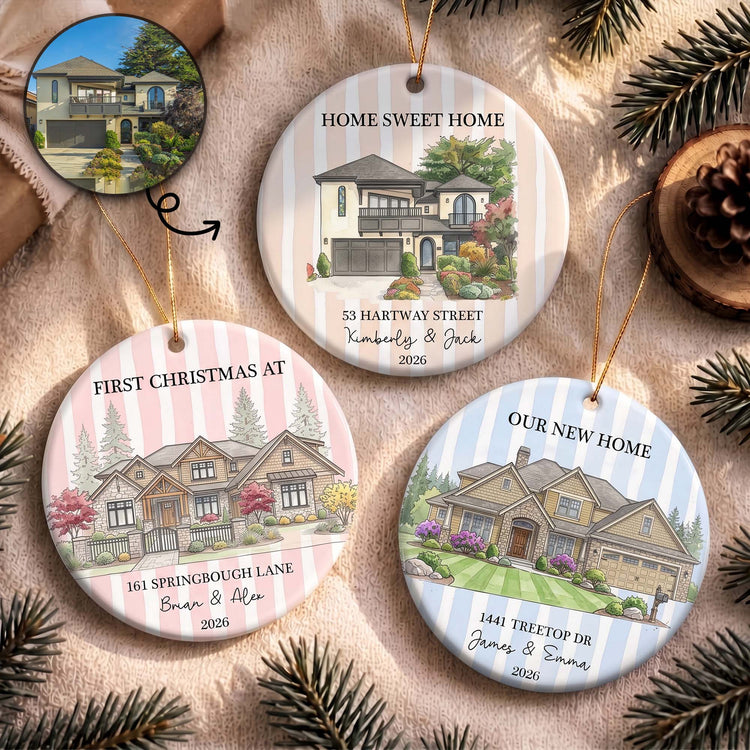First Christmas Together In New Home Christmas 2026 Custom Photo Watercolor - Personalized Ornament 1
