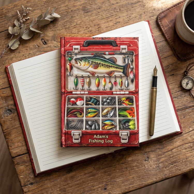 Fishing Log Book Fishing Tackle Box Printed - Gifts For Him - Personalized Journal 1