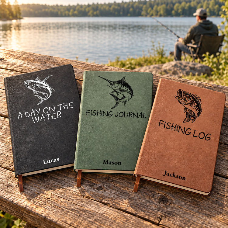 Fishing Log Book - Leather Fishlog Golf Gift For Him, Husband, Dad, Grandpa - Personalized Journal 1