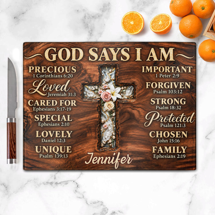 Floral Faith Kitchen Decor Rustic Farmhouse Resin Effect Gift For Her - Personalized Cutting Board 2