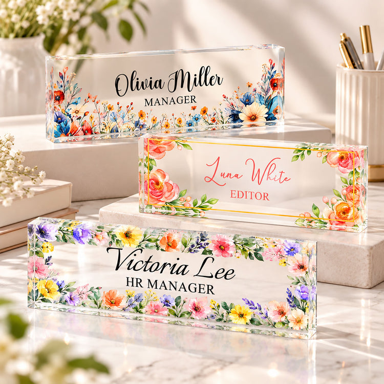 Floral Office Decor Custom Name Gift For Coworker Teacher - Personalized Name Plate 1