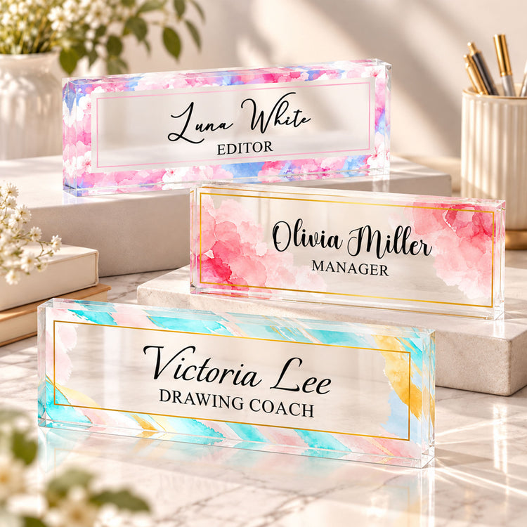 Floral Office Decor Custom Name Gift For Coworker Teacher - Personalized Name Plate 2