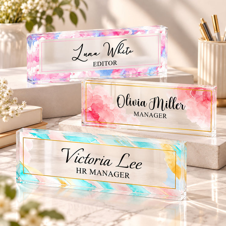 Floral Office Decor Custom Name Gift For Coworker Teacher - Personalized Name Plate 3