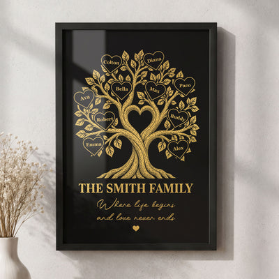 Family Tree With Names - Where Life Begins And Love Never Ends - Personalized Poster