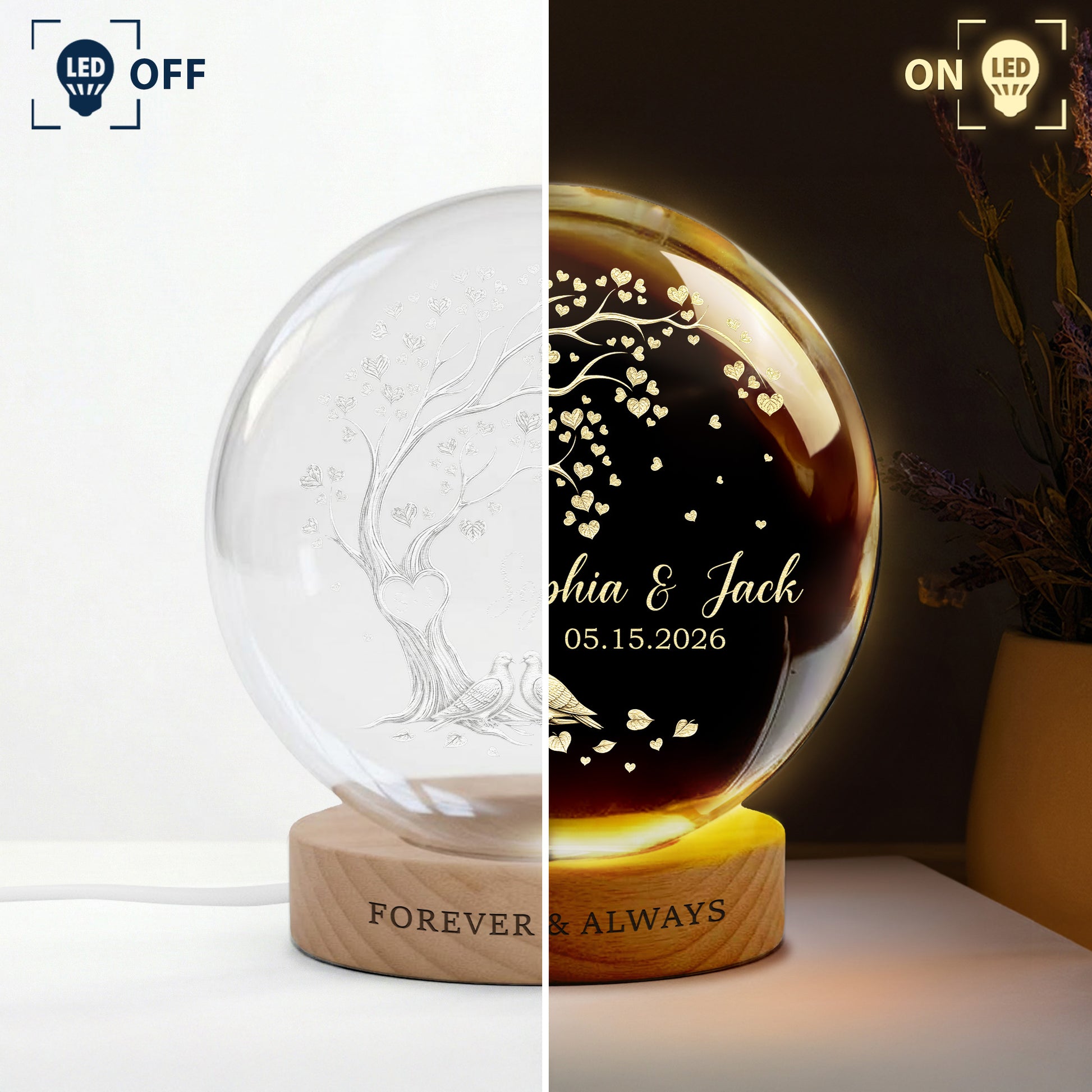 Forever & Always Couple Anniversary Gifts For Her, Him New Version - Personalized Night Light 5