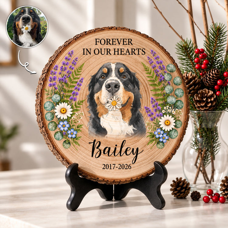 Forever In My Heart Pet Loss Custom Photo Watercolor - Personalized Wooden Plaque 1