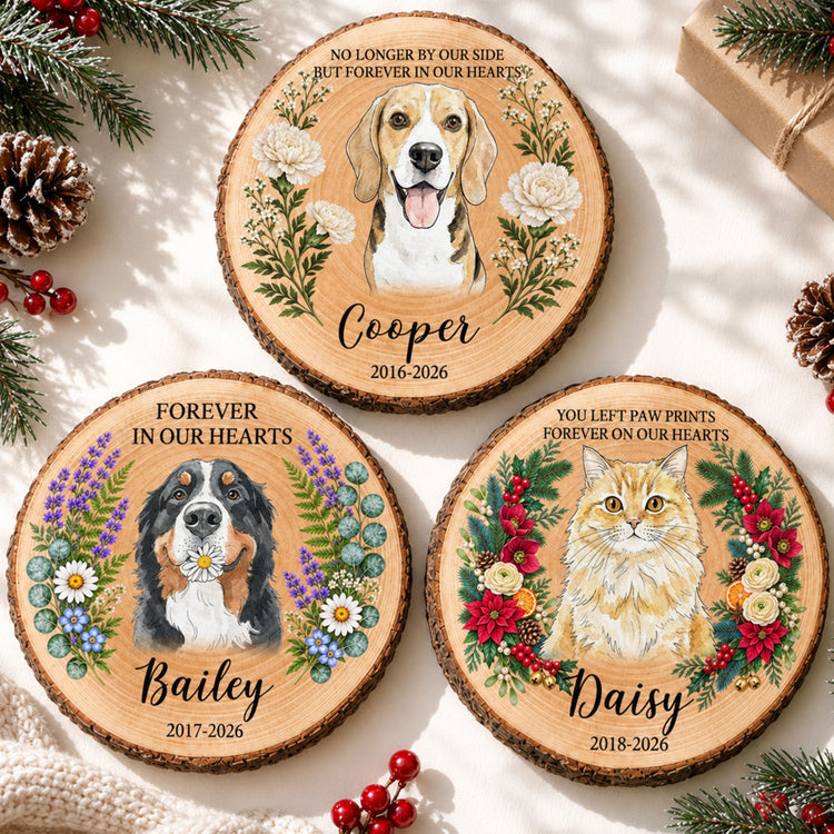 Forever In My Heart Pet Loss Custom Photo Watercolor - Personalized Wooden Plaque 2