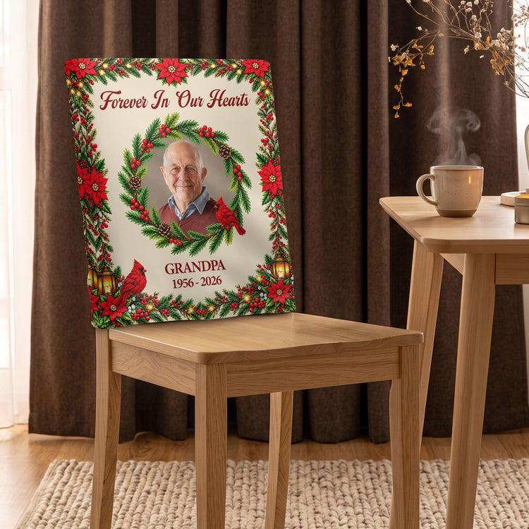 Forever In Our Hearts Christmas Custom Photo Memorial - Personalized Chair Back Cover 3
