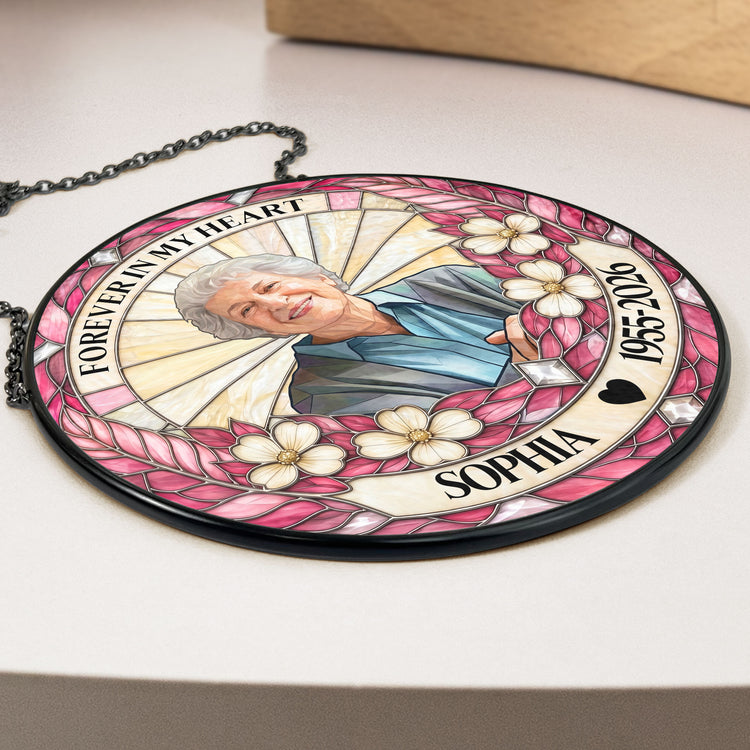 Forever In Our Hearts Stained Glass Photo Art Memorial - Personalized Window Hanging Suncatcher 4