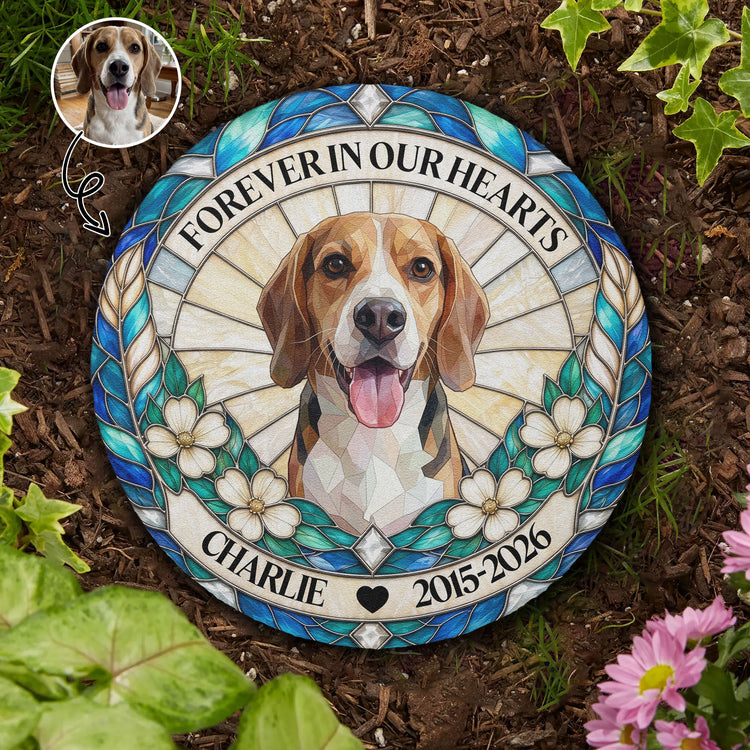 Forever In Our Hearts Stained Glass Photo Art Memorial Pet Loss Gifts - Personalized Garden Stone 1