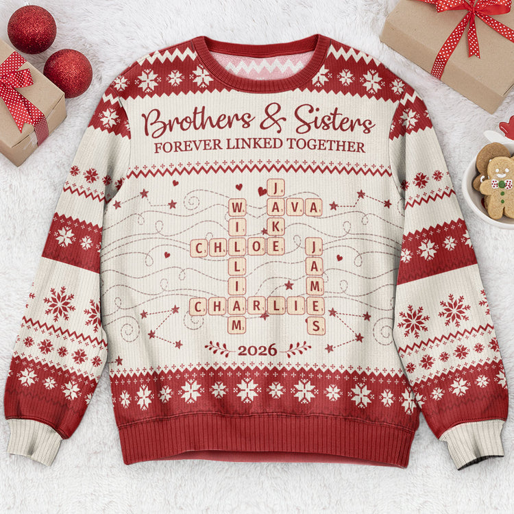 Forever Linked Together Christmas Gifts For Siblings, Family - Personalized Ugly Sweater 1