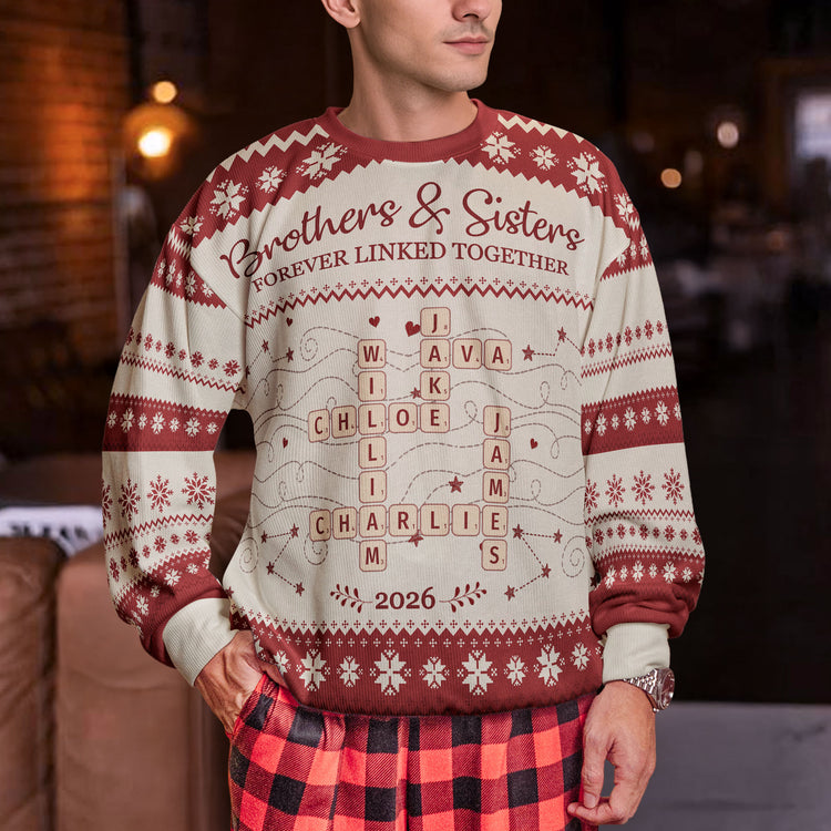 Forever Linked Together Christmas Gifts For Siblings, Family - Personalized Ugly Sweater 3