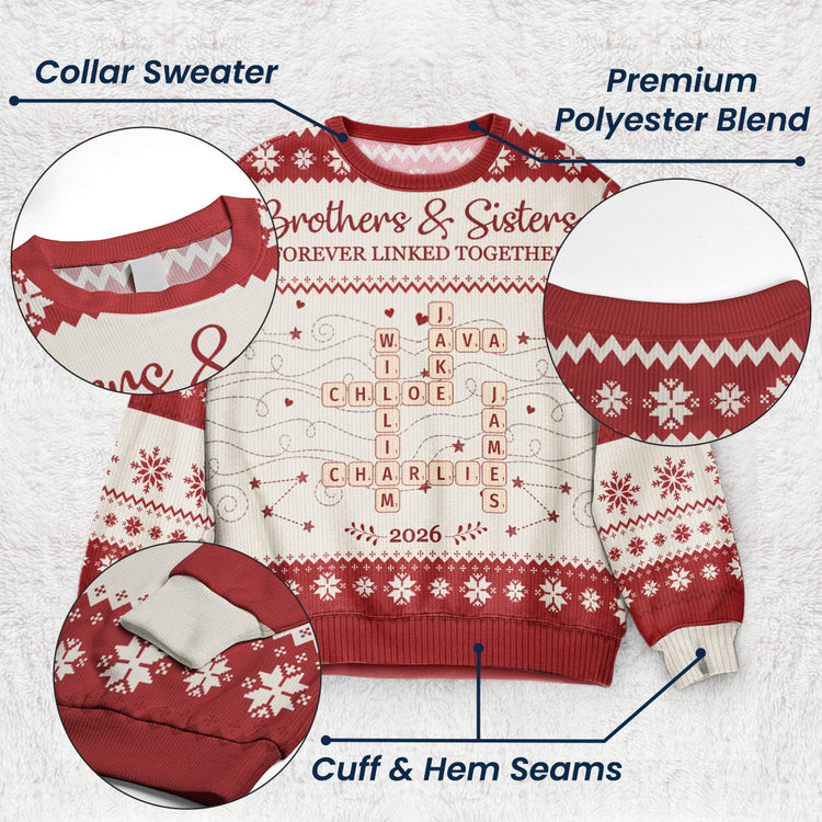 Forever Linked Together Christmas Gifts For Siblings, Family - Personalized Ugly Sweater 4