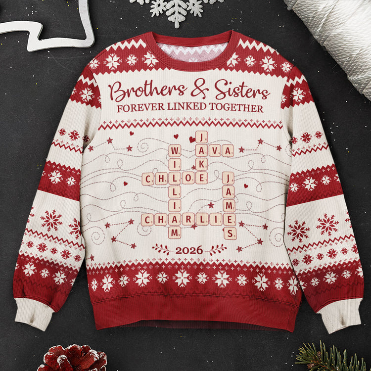 Forever Linked Together Christmas Gifts For Siblings, Family - Personalized Ugly Sweater 6