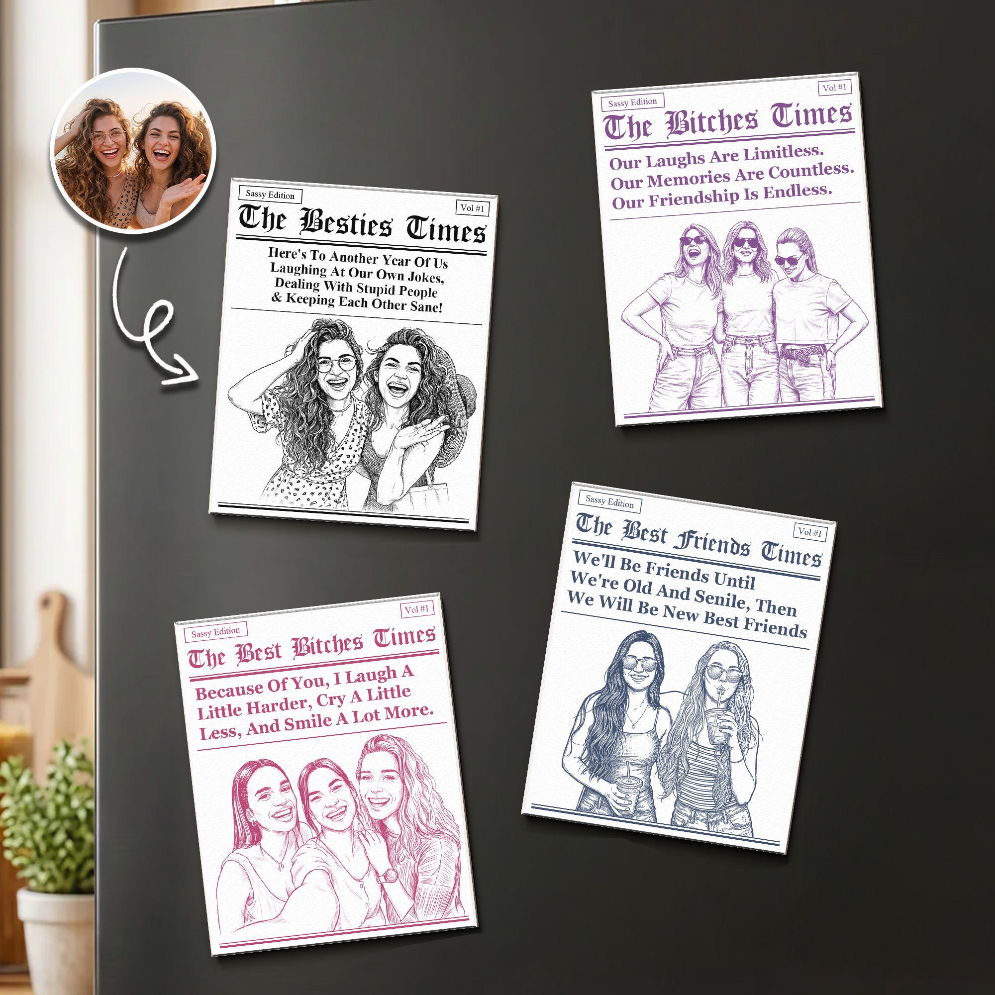 Friendship Gifts Custom Photo Sketch Line Art - Personalized Magnet 1