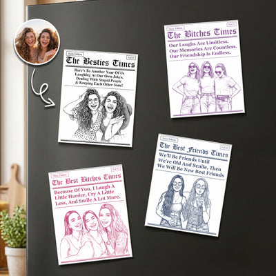 Friendship Gifts Custom Photo Sketch Line Art - Personalized Magnet
