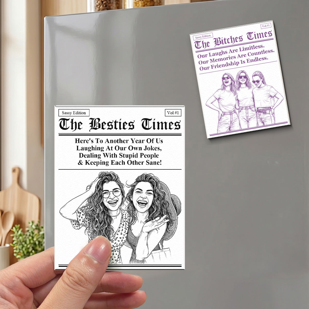 Friendship Gifts Custom Photo Sketch Line Art - Personalized Magnet 4