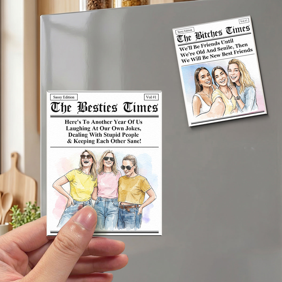 Friendship Gifts Custom Photo Watercolor Art - Personalized Magnet 4