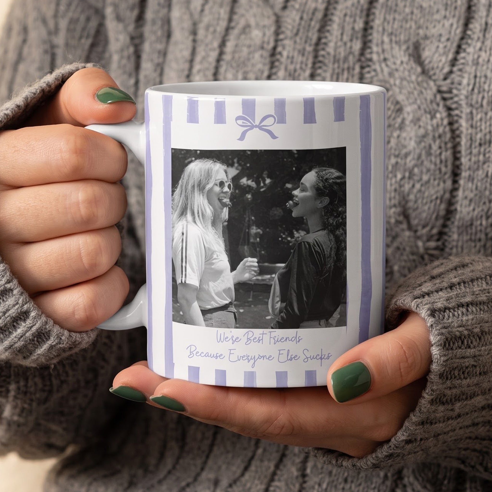 Friendship Photo Cup, Gifts For Her Stripes Style - Personalized Mug 3