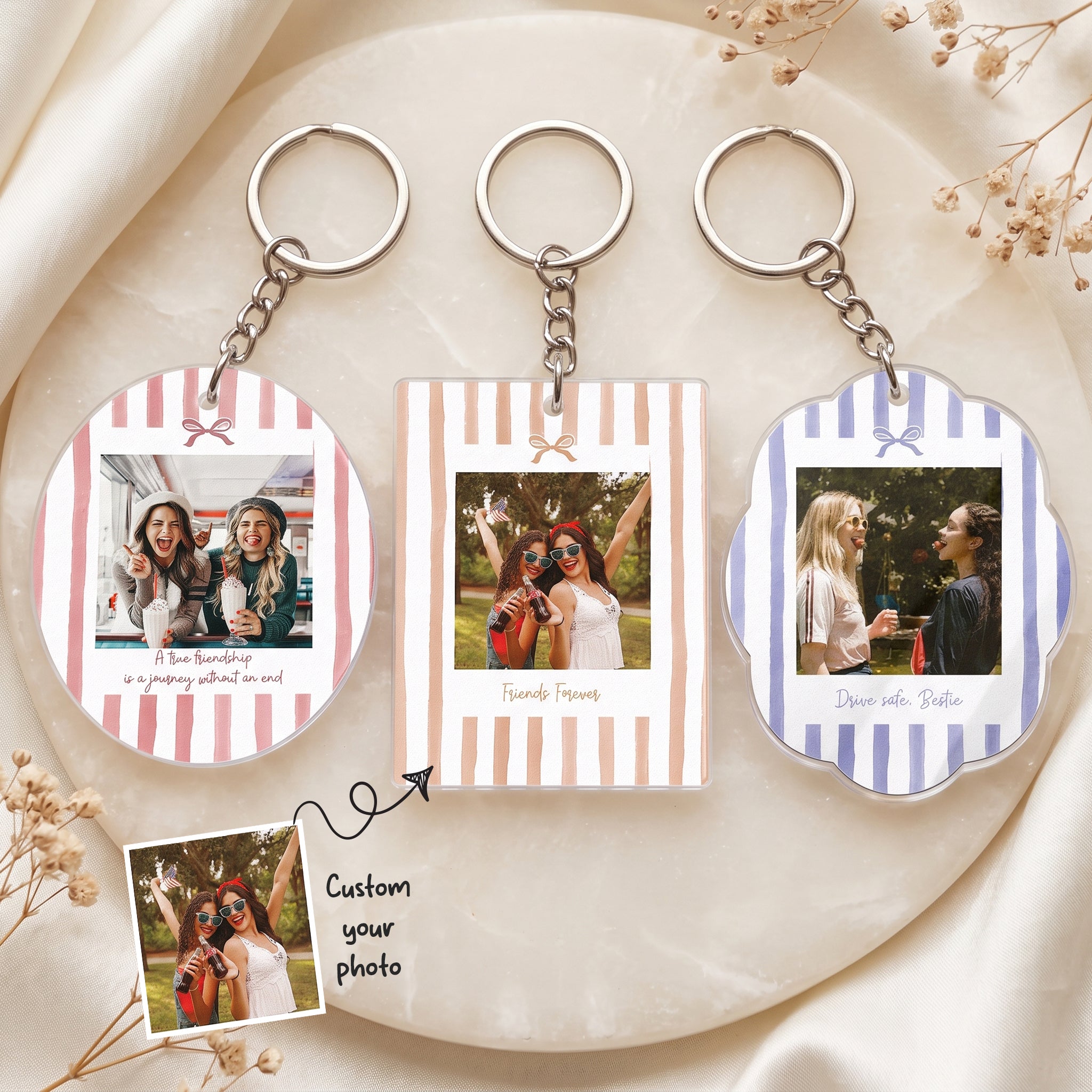 Friendship Thank You Gifts - Retro Frame - Upload Photos - Personalized Keychain 1