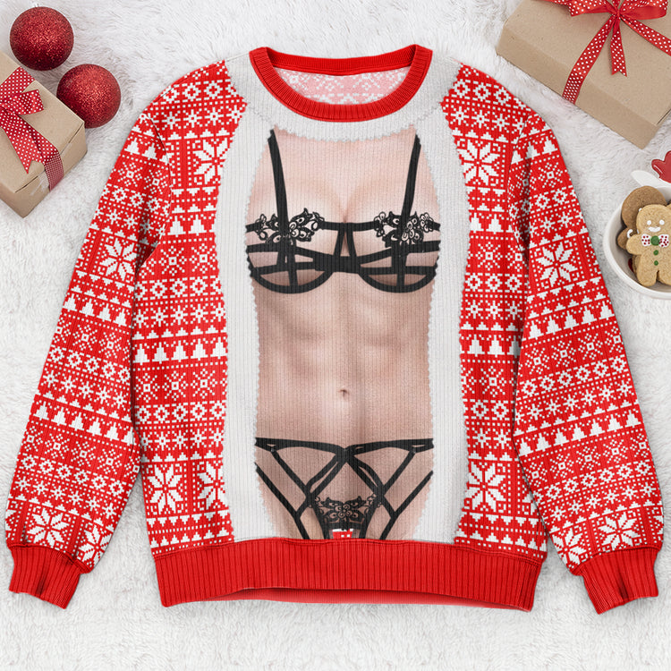 Funny 3D Lingerie T Shirt, Body Illusion Tee, Sexy Costume Shirt, Novelty Party Top - Personalized Sweater 3