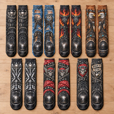 Funny Biker 3D Motorcycle Boot Print Skull Novelty Gag Gifts For Bikers - Personalized Socks