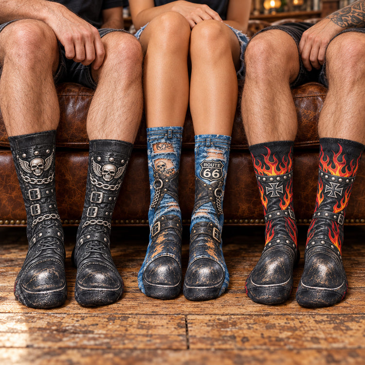 Funny Biker 3D Motorcycle Boot Print Skull Novelty Gag Gifts For Bikers - Personalized Socks 2
