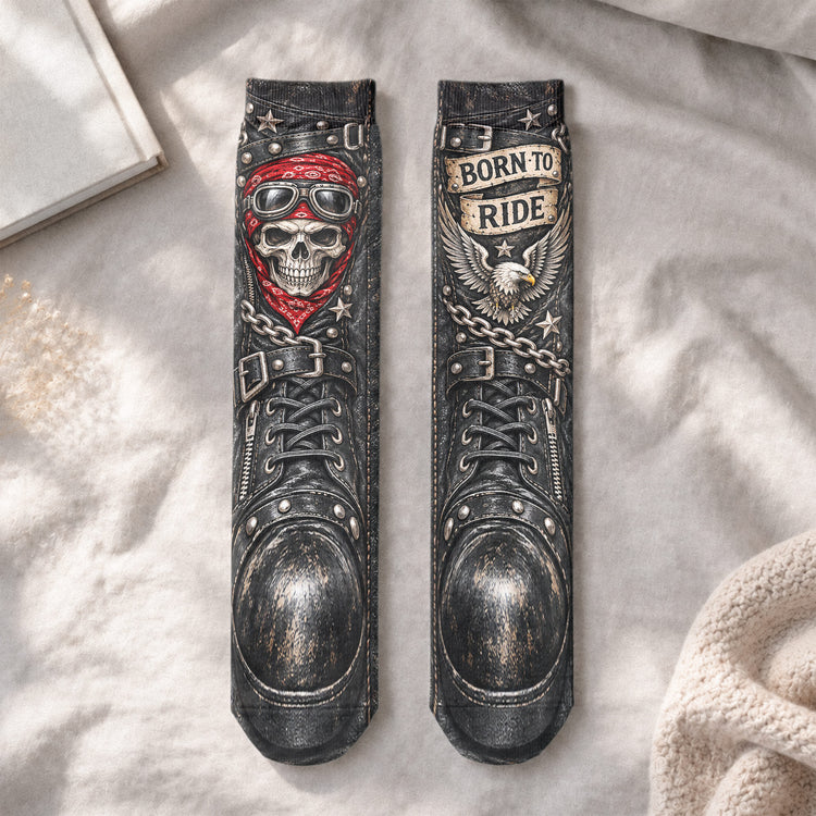 Funny Biker 3D Motorcycle Boot Print Skull Novelty Gag Gifts For Bikers - Personalized Socks 4
