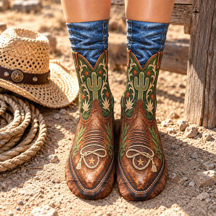 Funny Cowboy – Realistic 3D Western Boots Printed – Country Rodeo Novelty Gag Gift For Men & Women - Personalized Socks 6