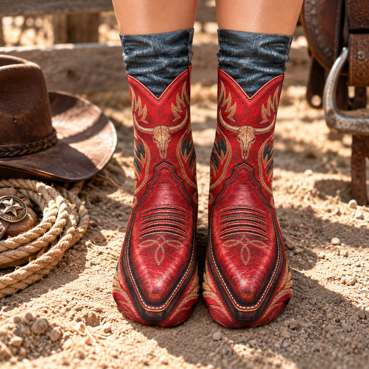 Funny Cowboy – Realistic 3D Western Boots Printed – Country Rodeo Novelty Gag Gift For Men & Women - Personalized Socks 10