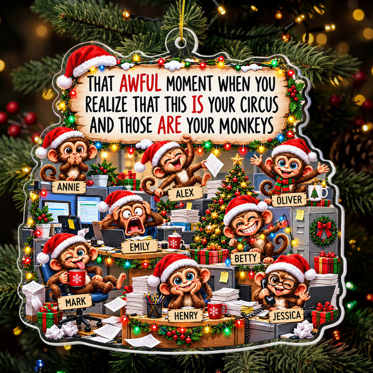Funny Coworker Bulk Gifts - Monkey Circus, Gag Gifts For Team - Personalized Ornament 1