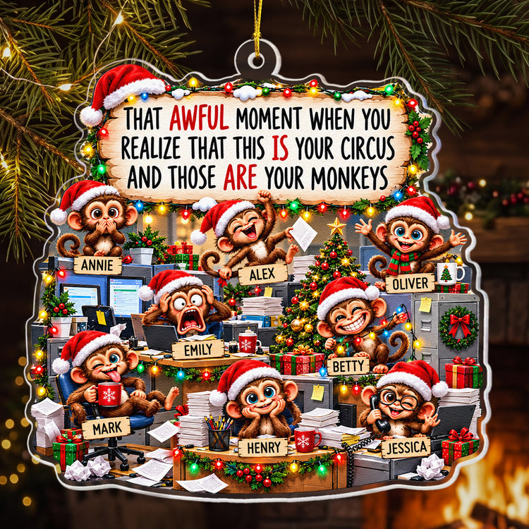 Funny Coworker Bulk Gifts - Monkey Circus, Gag Gifts For Team - Personalized Ornament 3
