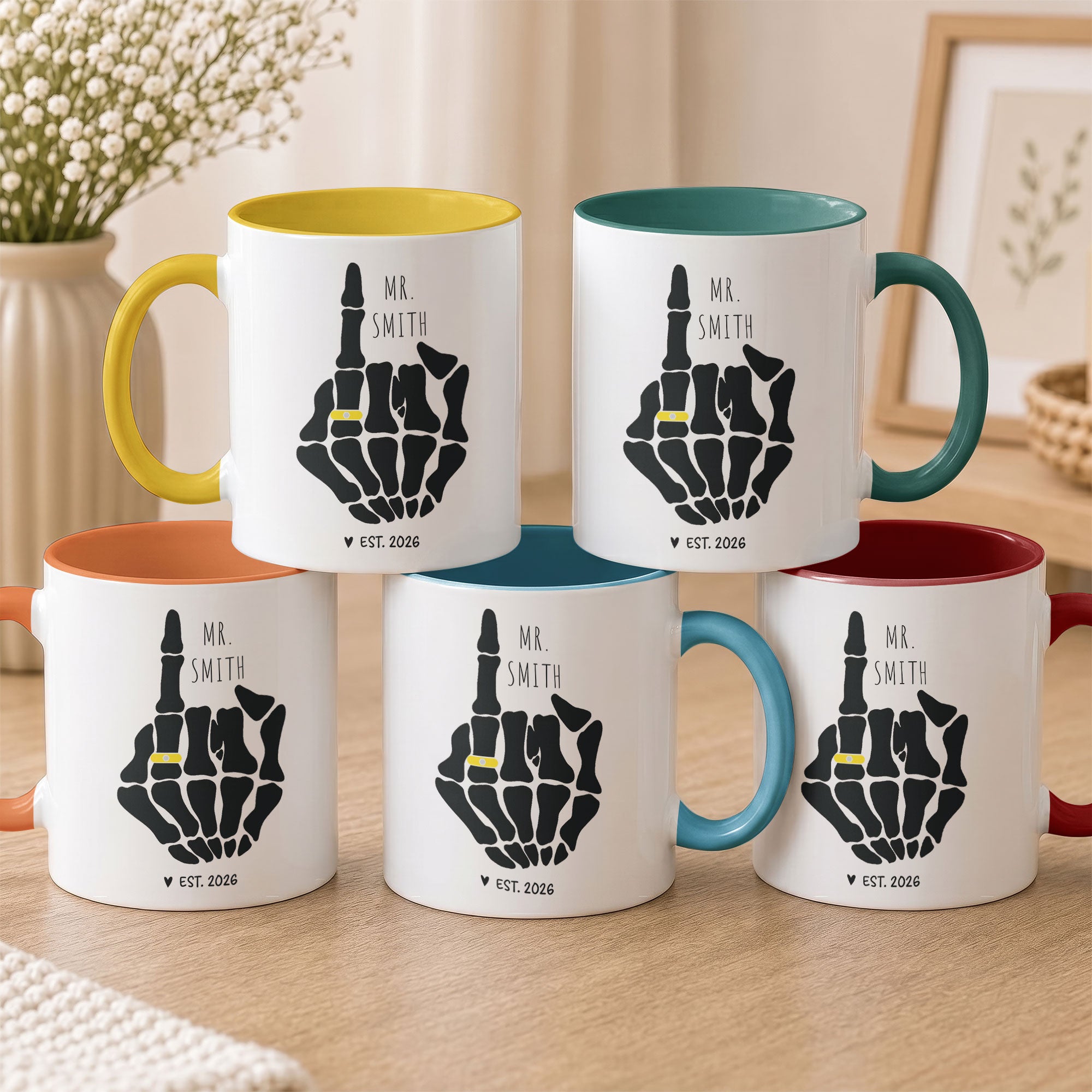 Funny Mr And Mrs Mug Skeleton Hand Wedding Engagement Gift - Personalized Mug 1
