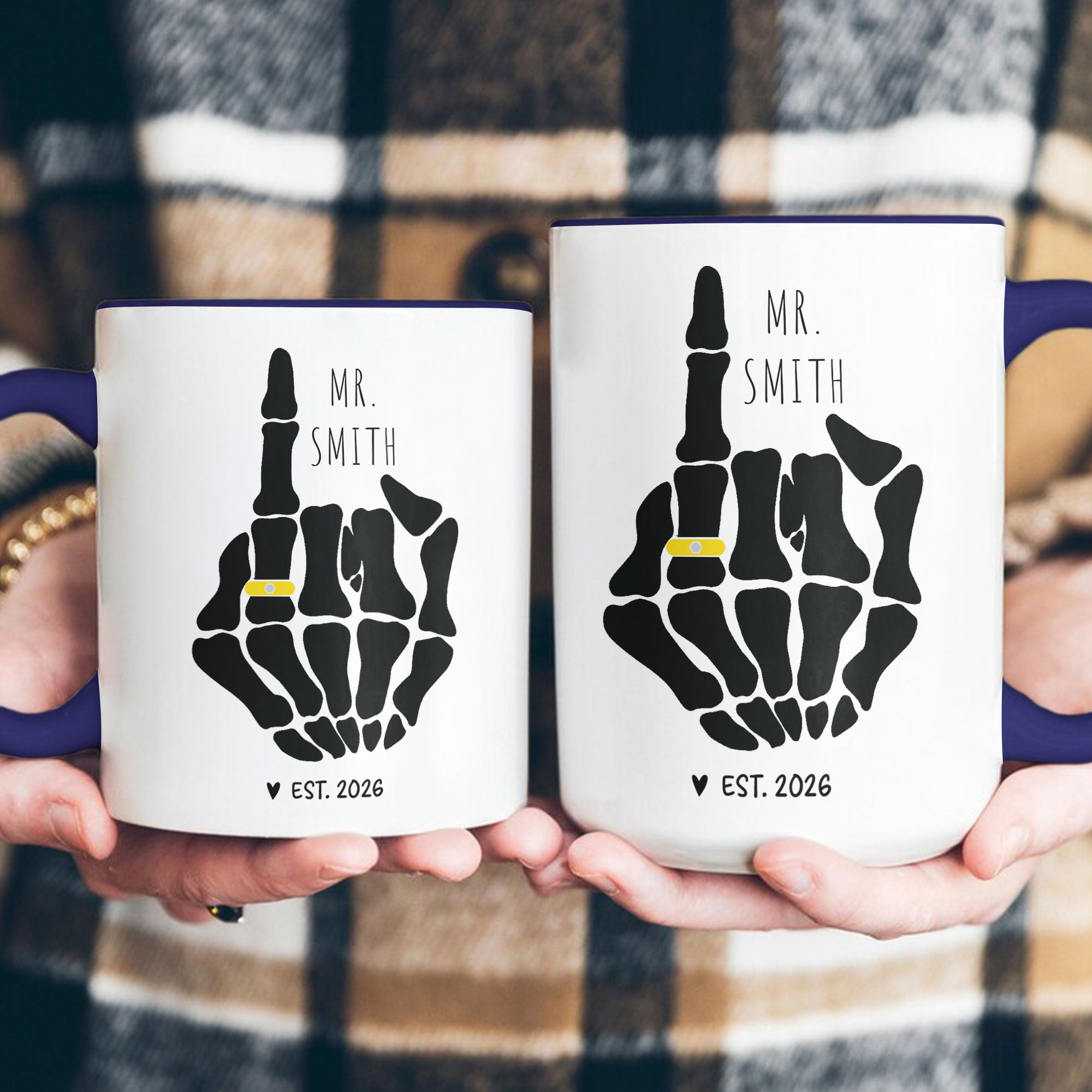 Funny Mr And Mrs Mug Skeleton Hand Wedding Engagement Gift - Personalized Mug 4