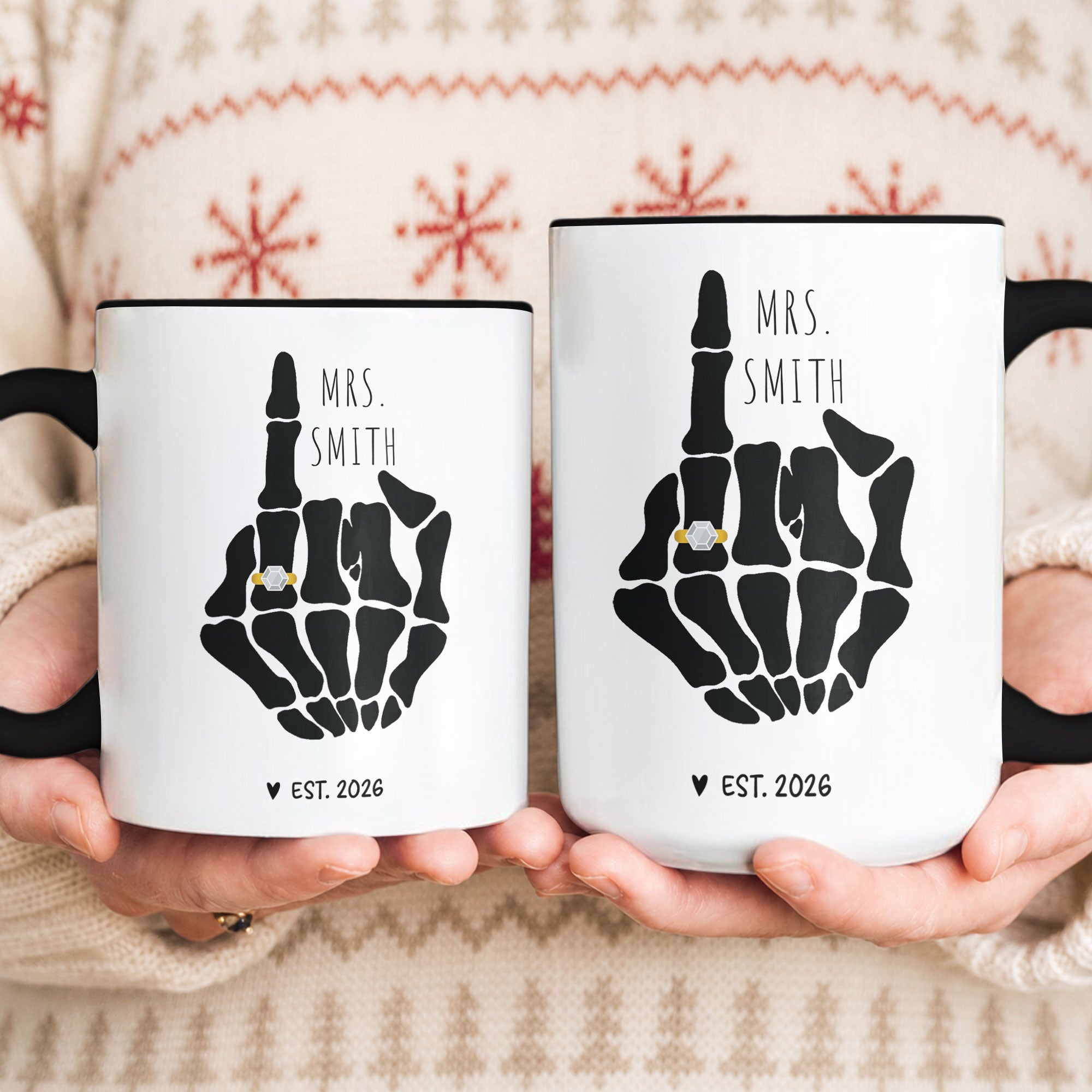 Funny Mr And Mrs Mug Skeleton Hand Wedding Engagement Gift - Personalized Mug 5