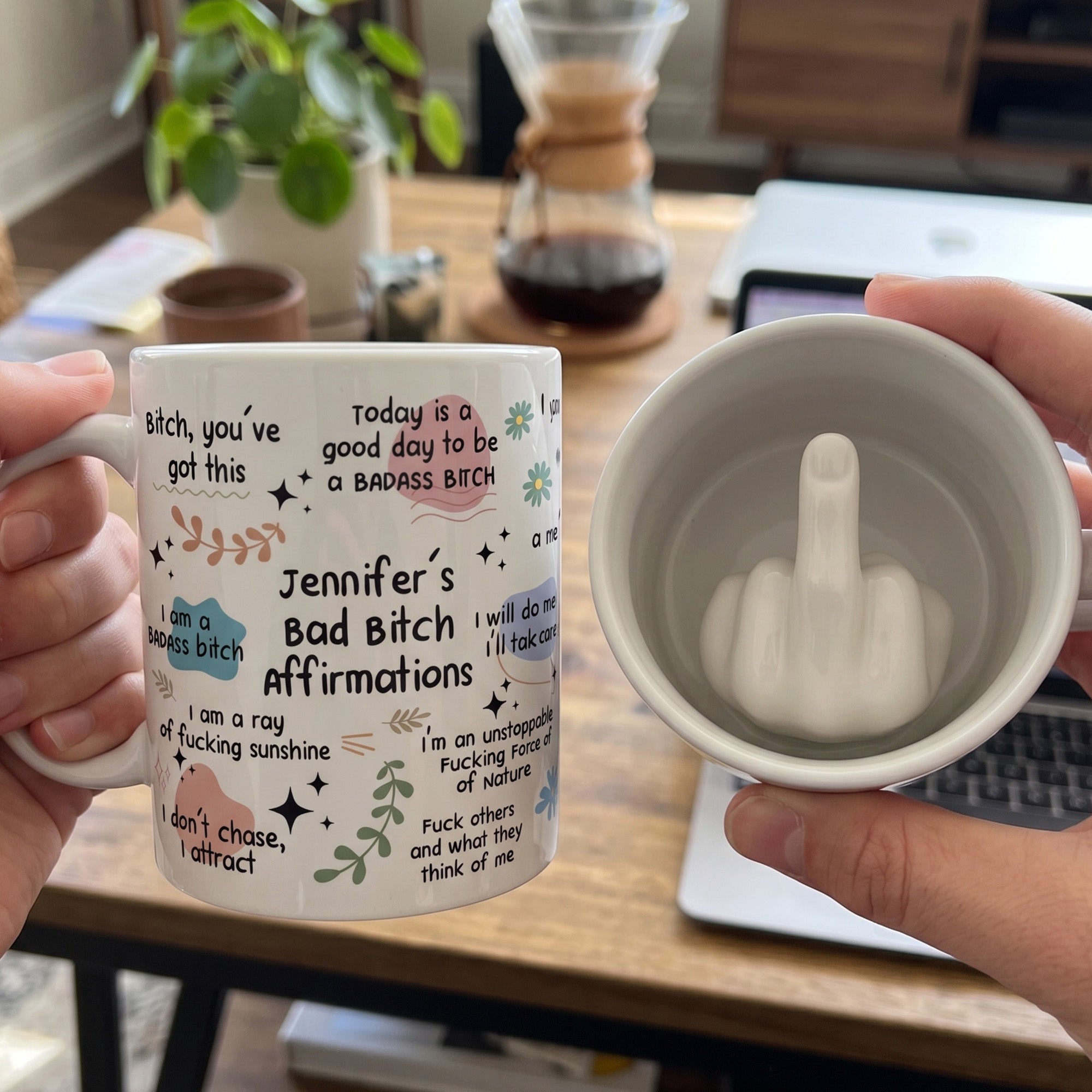 Funny Mug - Bad B*Tch Affirmations - For Coworkers, Friends, Self Gift - 3D Middle Finger - Personalized Mug 2