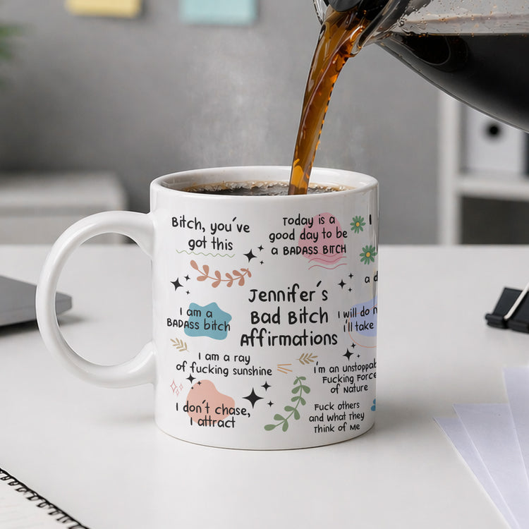 Funny Mug - Bad B*Tch Affirmations - For Coworkers, Friends, Self Gift - 3D Middle Finger - Personalized Mug 3