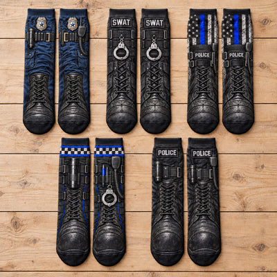 Funny Police 3D Thin Blue Line & K9 Design, Novelty Gag Gifts For Cops - Personalized Socks