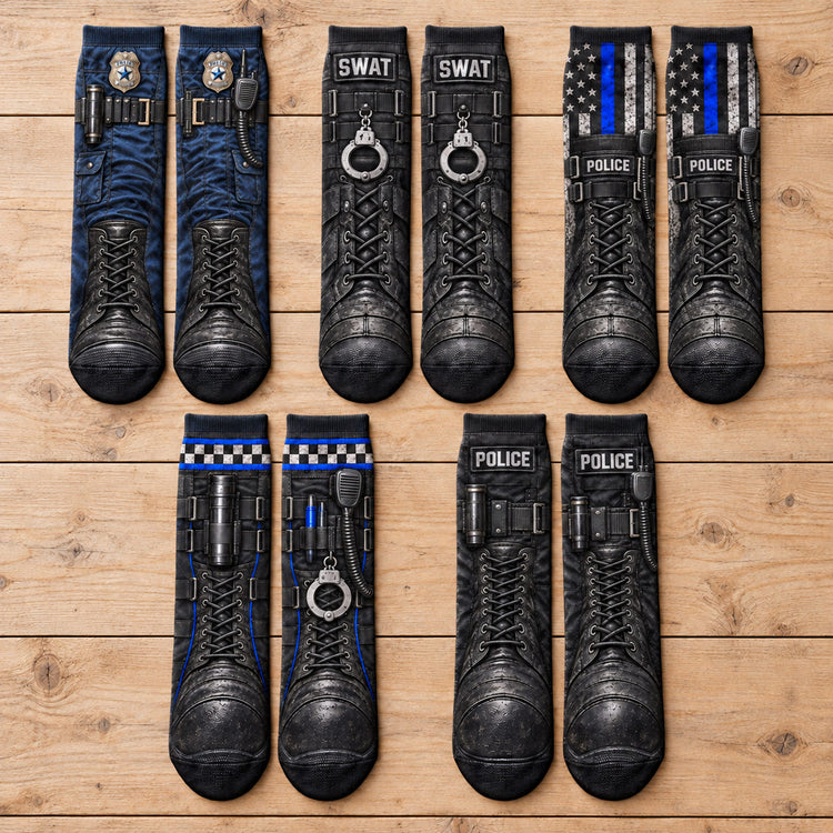 Funny Police 3D Thin Blue Line & K9 Design, Novelty Gag Gifts For Cops - Personalized Socks 1
