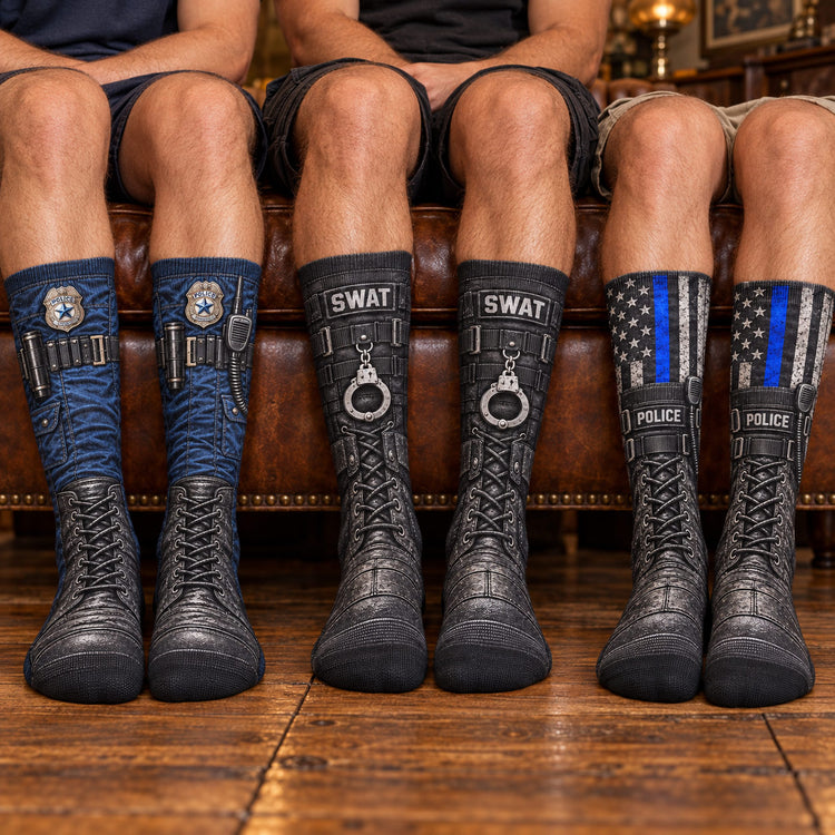 Funny Police 3D Thin Blue Line & K9 Design, Novelty Gag Gifts For Cops - Personalized Socks 2
